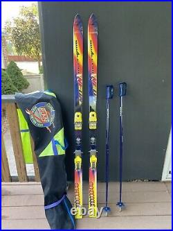 Vintage Straight Snow Skis 180c M28 Bindings Set With Poles & Bag Great Condition